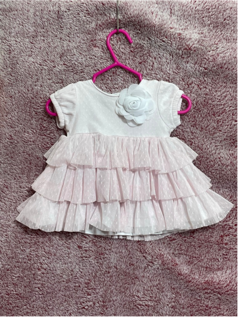 Wendy bellissimo frilly Dress White Pink Ruffled 0-3 Months coquette